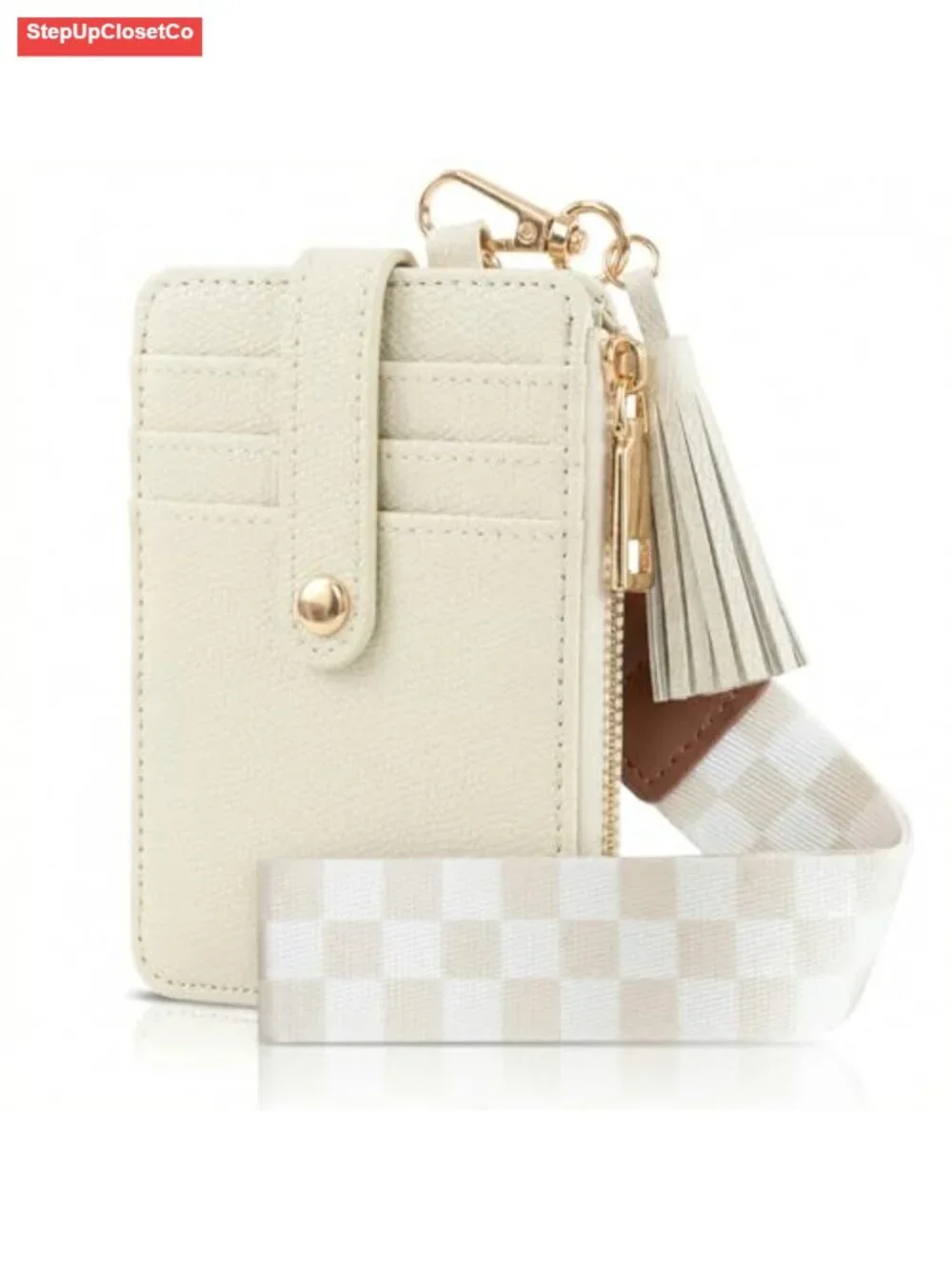 PU Leather Wristlet Keychain Wallet for Women, Slim Zipper Credit Card Holder